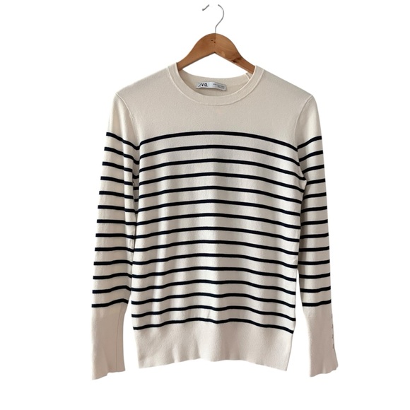 Zara Sweaters - Zara Ivory and Dark Navy Stripe Sweater